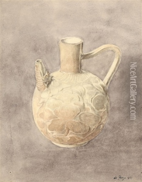Japanese Ceramic Vessel Oil Painting - John La Farge