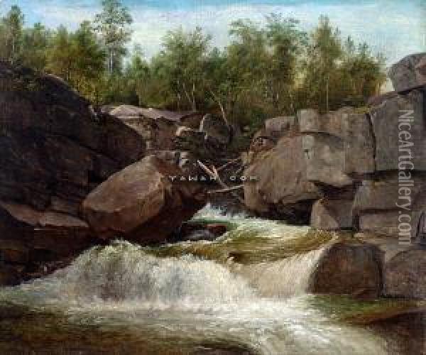 Landskap Med Foss Oil Painting - Thomas Fearnley