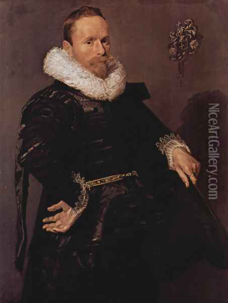 Portrait of a man with pleated collar, with a hat in the left hand Oil Painting - Frans Hals