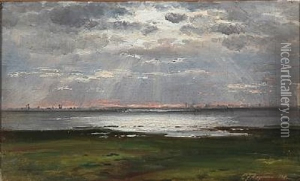 Coastal Scape At Sunset Oil Painting - Carl Frederik Peder Aagaard