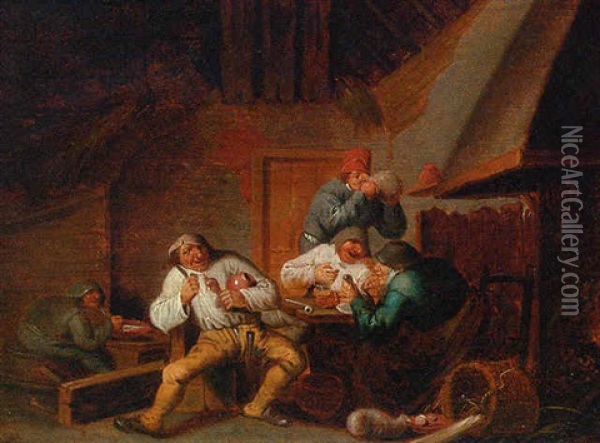 Boors Feasting In An Interior Oil Painting - Adriaen Jansz van Ostade