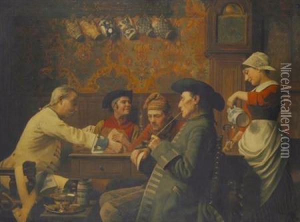Belgian, - Tavern Scene Oil Painting - Emiel Hendrik Godding