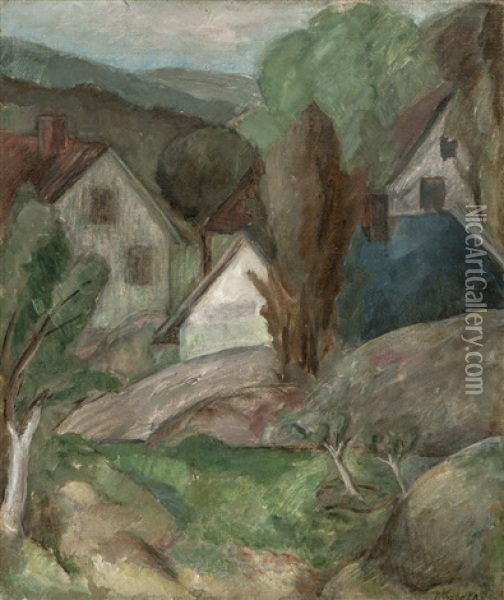 Houses In A Landscape Oil Painting - Ragnhild Keyser