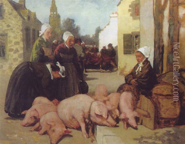 Marchandes De Cochons Oil Painting - Charles Cottet