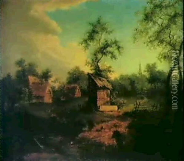 Landschaft Mit Strohgedeckten Hutten In Einem Wald Oil Painting - Caspar David Friedrich