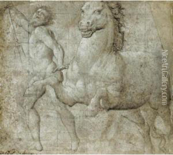 Neptune And A Horse Oil Painting - Giov. Ant.De'Sacchis Pordenone