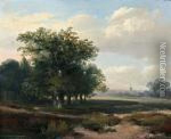 Boomrijk Landschap Met Dorpje Aan De Horizon Oil Painting - Willem Roelofs