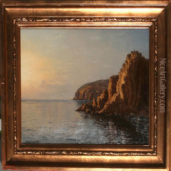 Danish Coastal Scenefrom Bornholm Island At Sunset Oil Painting - I.H. Brandt