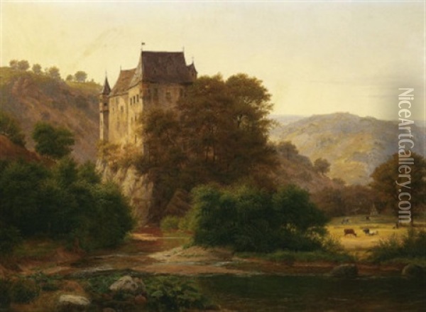 Im Eltztal Mit Blick Auf Burg Eltz Oil Painting - Arnold Schulten