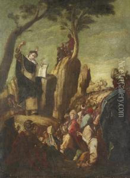 A Saint, Preaching To Crowds Oil Painting - Domenico Fetti