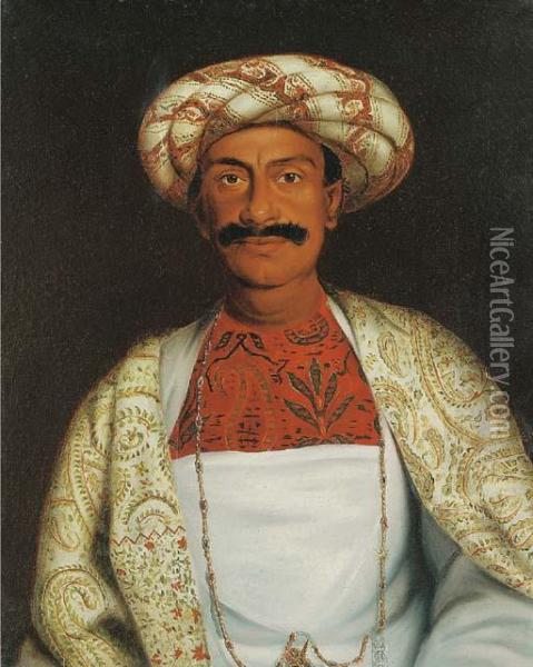 Portrait Of Maharajah Bahadur Jotindra Tagore Oil Painting - Benjamin Hudson