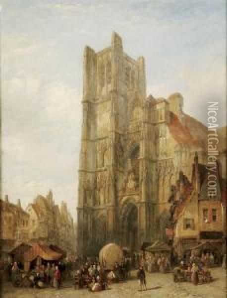 Auxerre Cathedral Oil Painting - Lewis John Wood