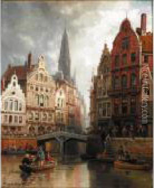 A View Of Strasbourg Oil Painting - Charles Euphrasie Kuwasseg