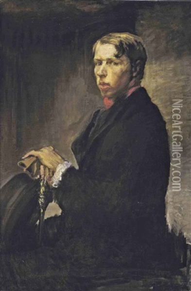 Self Portrait: Hand And Gloves Resting On Cane Oil Painting - Sir William Orpen