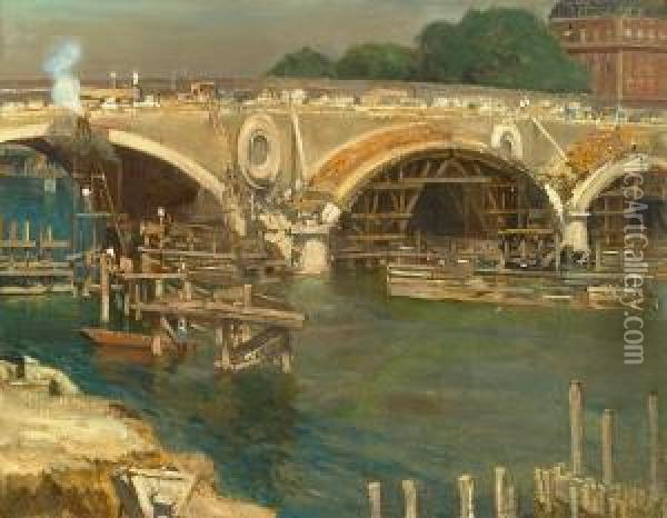 Bridge Builders Oil Painting - Alson Skinner Clark