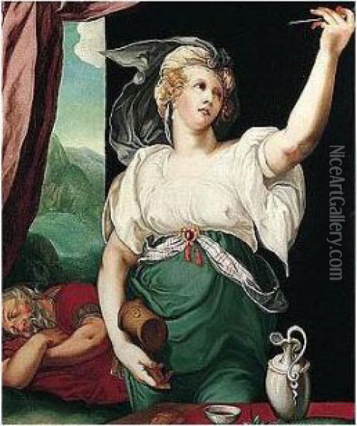 Jael And Sisera Oil Painting - Hendrick Goltzius