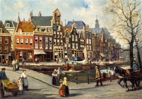 Prinsengracht Met De Noorderkerk Te Amsterdam Oil Painting - Jan Geerard Smits