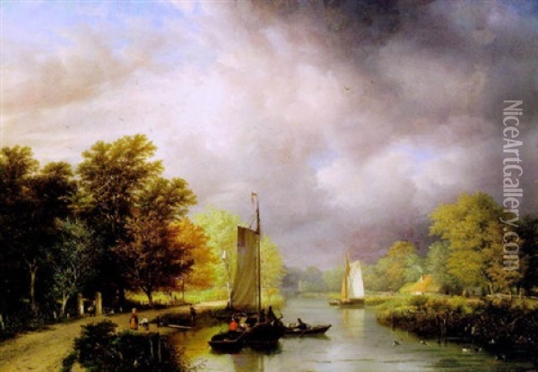 Gewitterstimmung Am Fluss Oil Painting - George Gillis van Haanen