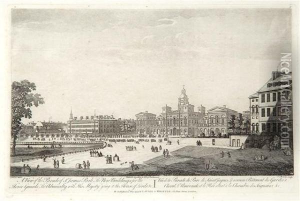 A View Of The Parade At St. 
James's Park, The New Buildings For The Horseguards, The Admiralty With 
His Majesty Going To The House Of Lords Etc Oil Painting - (Giovanni Antonio Canal) Canaletto