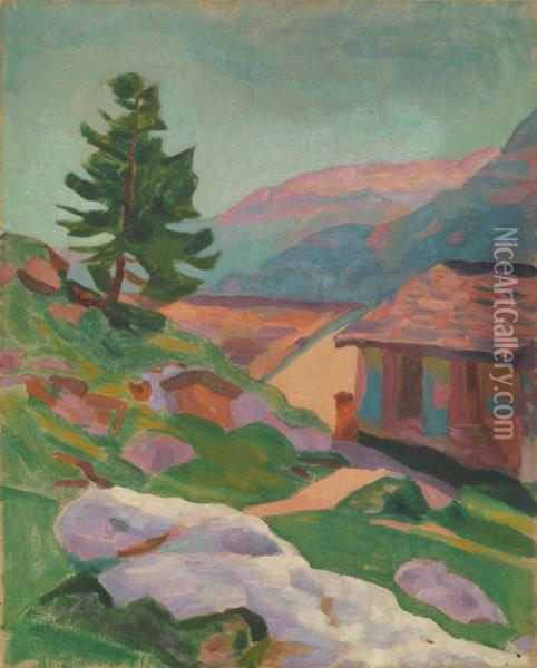 Hausergruppe Incapolago Bei Maloja Oil Painting - Giovanni Giacometti