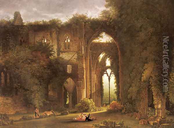 Tintern Abbey With Elegant Figures Oil Painting - Samuel Colman
