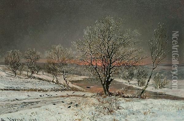 Winter Landscape At Dusk Oil Painting - Alexandre Rene Veron