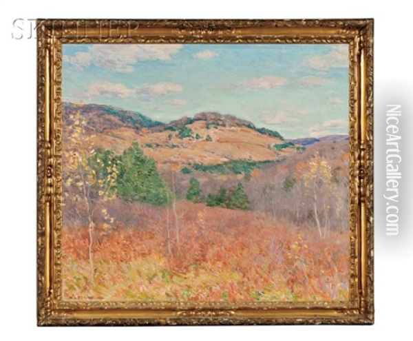 Purple And Gold, A Vermont Landscape Oil Painting - Willard Leroy Metcalf