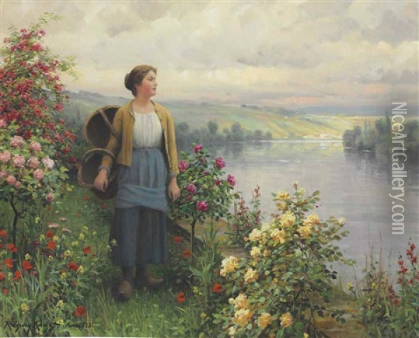 By The River Oil Painting - Daniel Ridgway Knight