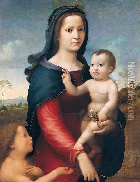 The Madonna and Child with the Infant St John the Baptist 1515-18 Oil Painting - Giuliano Bugiardini