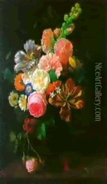 Ein Blumentsrauss In Einer Empirevase. Oil Painting - Francois Marie Chenavard
