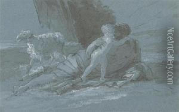 Reclining Male, Embracing A Child, Ca. 1788/90. Oil Painting - Jean-Pierre Saint-Ours