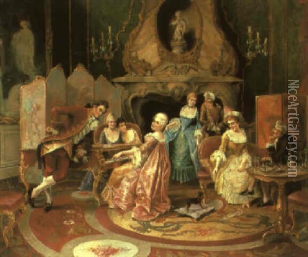Elegant Figures In A Music Room Oil Painting - Jean Hector Henri Gambart