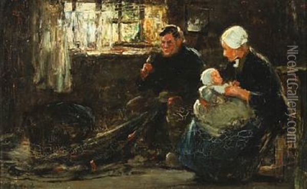 A Fisherman With His Family Oil Painting - John Robertson Reid