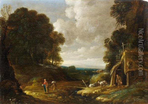 Bewaldete Landschaft Mit Einem Einsiedler Und Reisenden Oil Painting - Gillis (Egidius I) Peeters