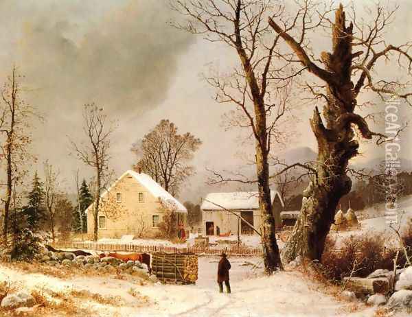 Winter Scene in New England Oil Painting - George Henry Durrie