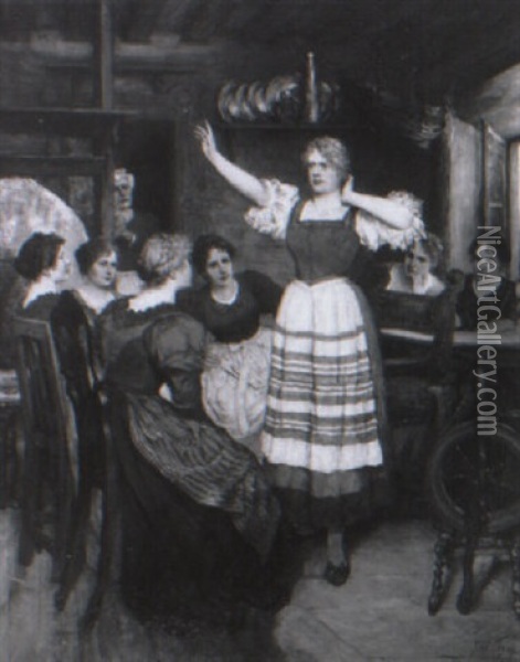 Der Schwur In Der Spinnstube Oil Painting - Ferdinand Leeke