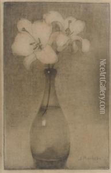 Twee Lelies In Een Fleschje: Two Lilies In A Bottle Oil Painting - Jan Mankes