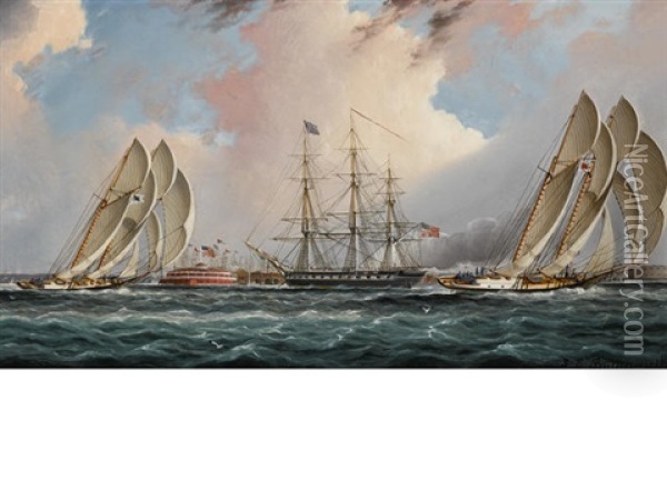 New York Harbor Regatta Oil Painting - James Edward Buttersworth