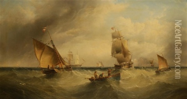 Shipping In A Choppy Sea Oil Painting - Henry Redmore