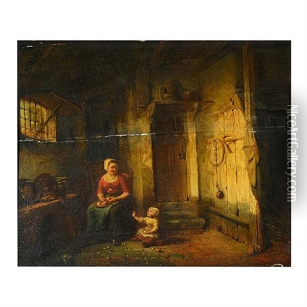 Interior Scene, Mother And Child Oil Painting - Alexander Louis Lion