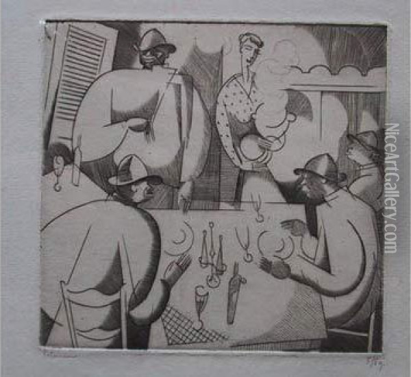 Le Souper Des Dockers / The Stevedores' Supper. 1919-1920 Oil Painting - Jean Emile Laboureur