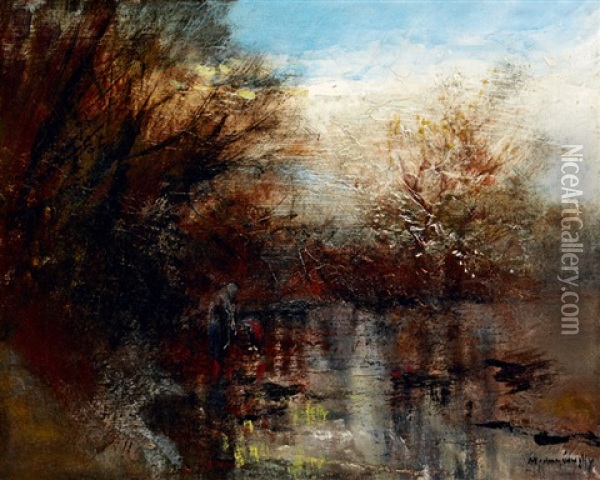 By The River Oil Painting - Laszlo Mednyanszky