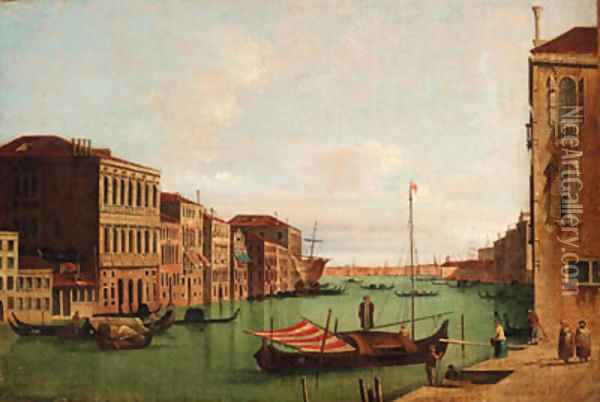 The Grand Canal, Venice, looking East, from the Campo San Vio Oil Painting - Venetian School