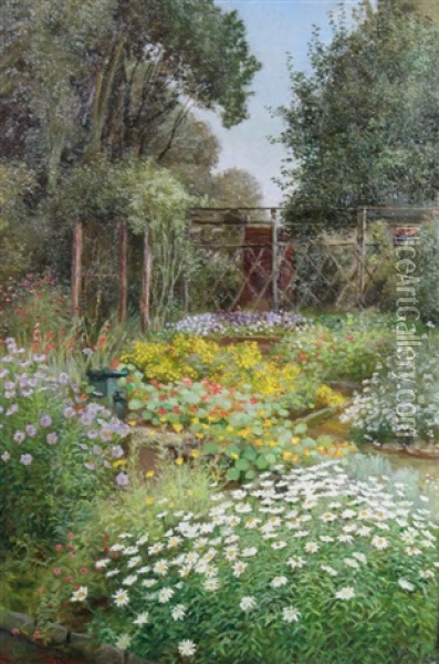 Garden Pwll-y- Pant, August Oil Painting - Julian S. Corbett