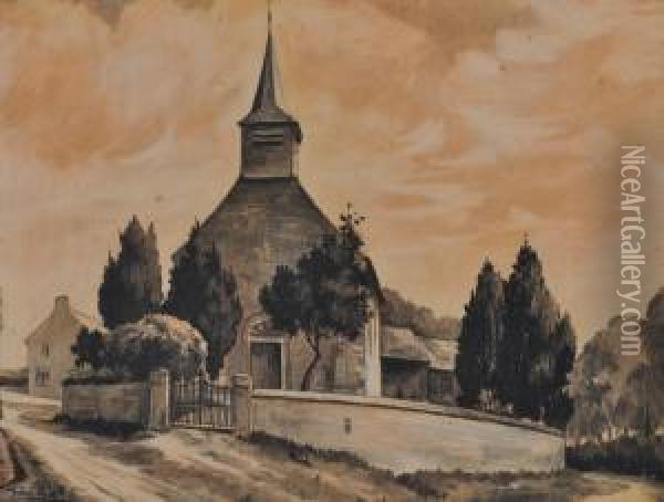 Eglise A Noville, Taviers Oil Painting - Kasper or Gaspar van den Hoecke