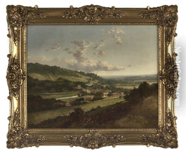 Extensive Landscape With Winding Path Over A Hillside Oil Painting - Edmund John Niemann