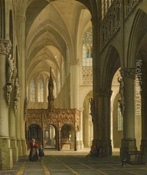 Kircheninterieur Oil Painting - Joseph Maswiens