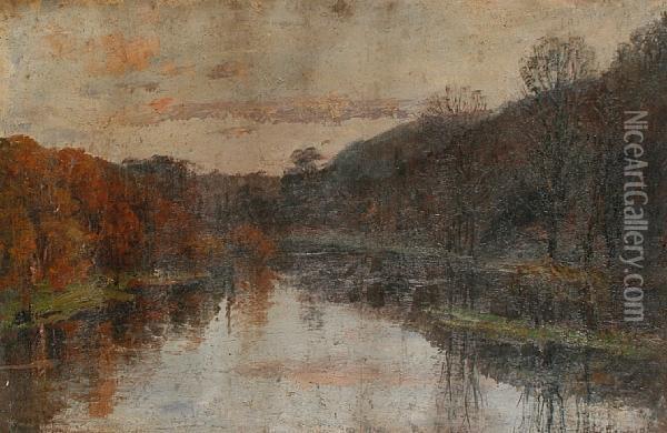 River Landscape Oil Painting - C Espinet