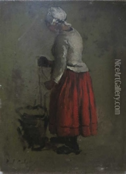 Femme Au Seau Oil Painting - Karl Pierre Daubigny