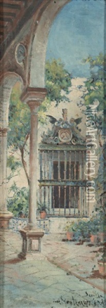 Detalle De La Casa Pilatos De Sevilla Oil Painting - Jose Montenegro Cappell